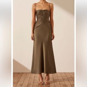shona joy luxe ruched bodice midi dress
